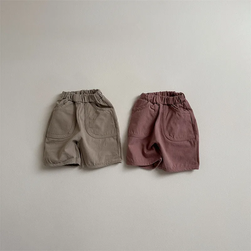 2025 Autumn New Baby Casual Shorts Solid Kids Big Pocket Pants Cotton Infant Boy Girl Loose Shorts Toddler Clothes