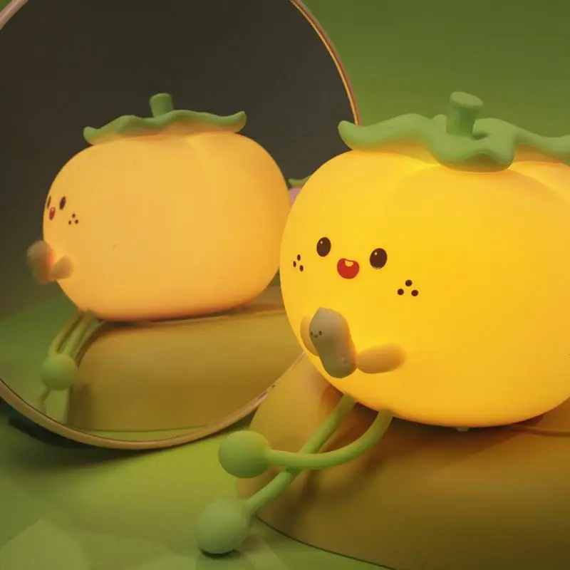 Squishy Lamp Adorable Persimmon Multi-Color Lamp 3 Level Dimmable Touch-Sensitive Rechargeable Night Light For Kids Soothing