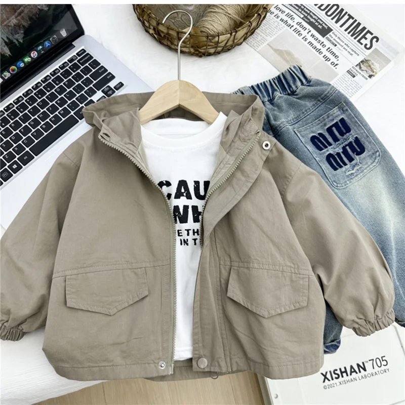 Boys Trench Coats Spring Autumn New Kids Hooded Jacket Baby Casual Zipper Hoodie Outfits Children Clothes 2-8 Years 4