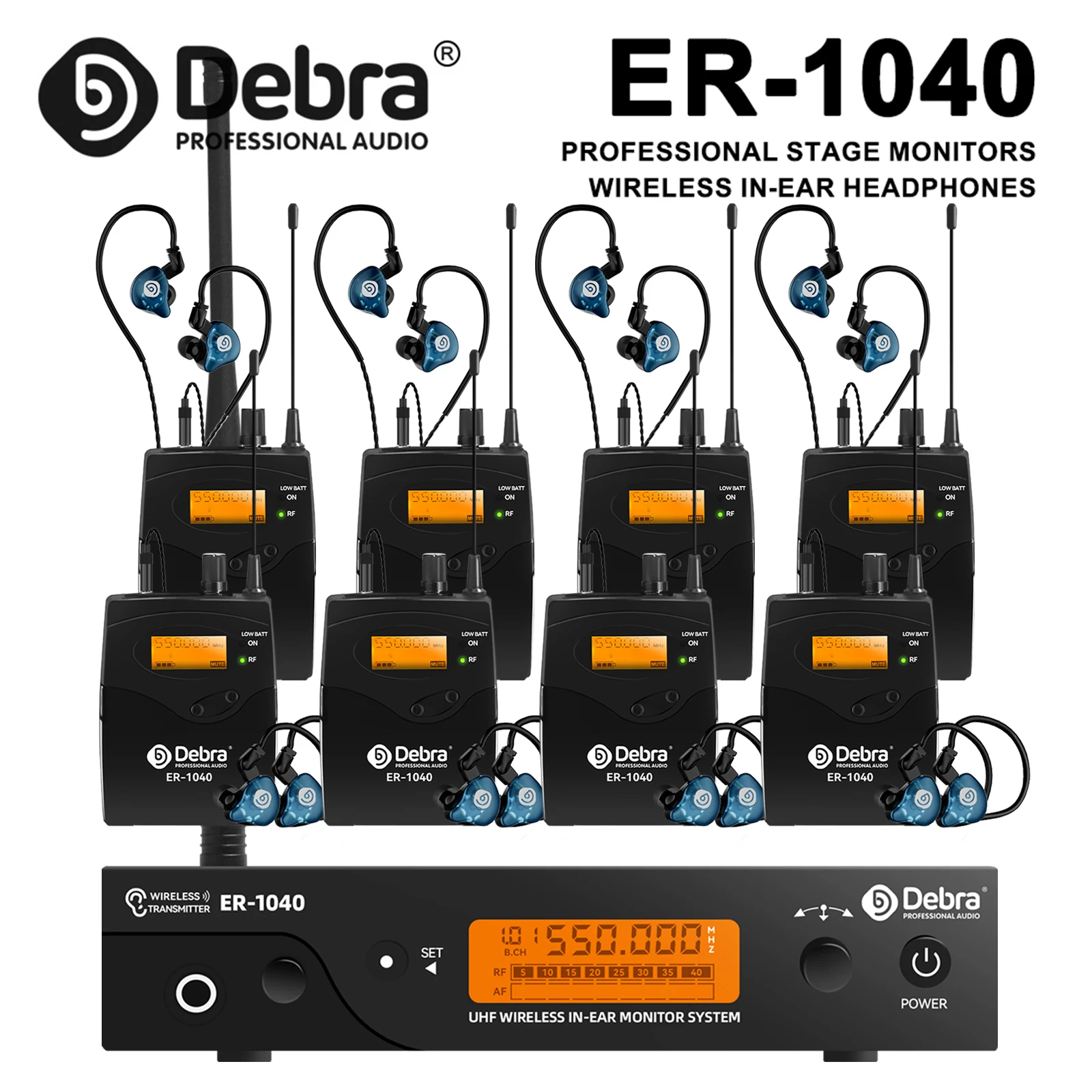 

Профессиональная беспроводная система мониторинга в ушах Debra ER-1040, UHF-передача, дальность действия 80 метров, для использования на сцене и концертах.