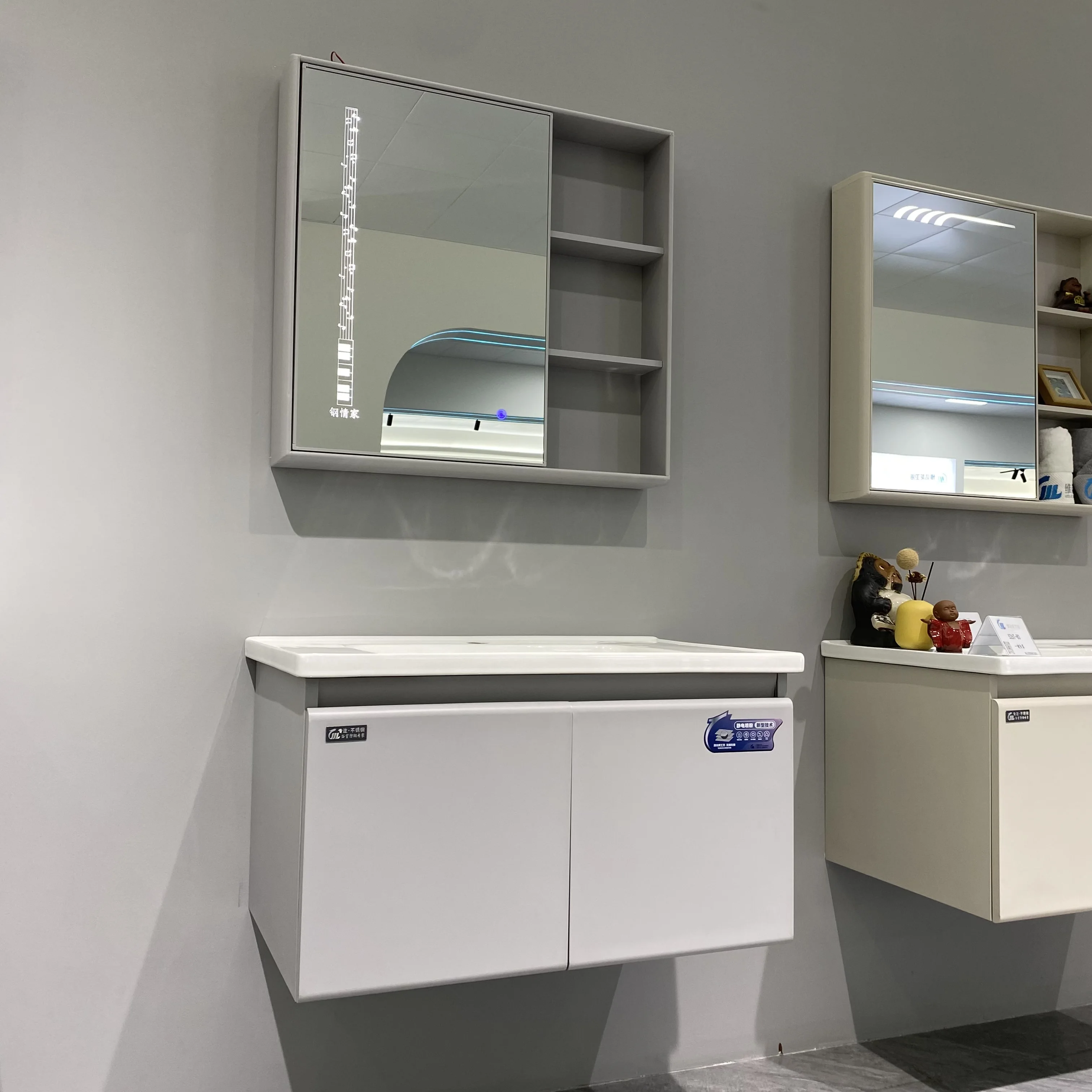 Modern Stainless Steel Moisture-proof Bathroom Cabinet Integrated Wash Hand Basin Defogging Mirror Cabinet Bathroom Vanities