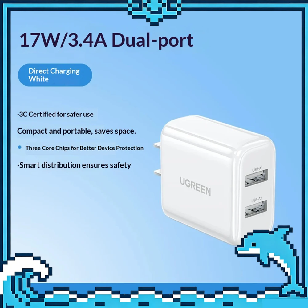 ugreen-17w急速充電器ヘッド-2usb-apple-macbook-airノートパソコンと携帯電話に適した急速充電プラグ充電器