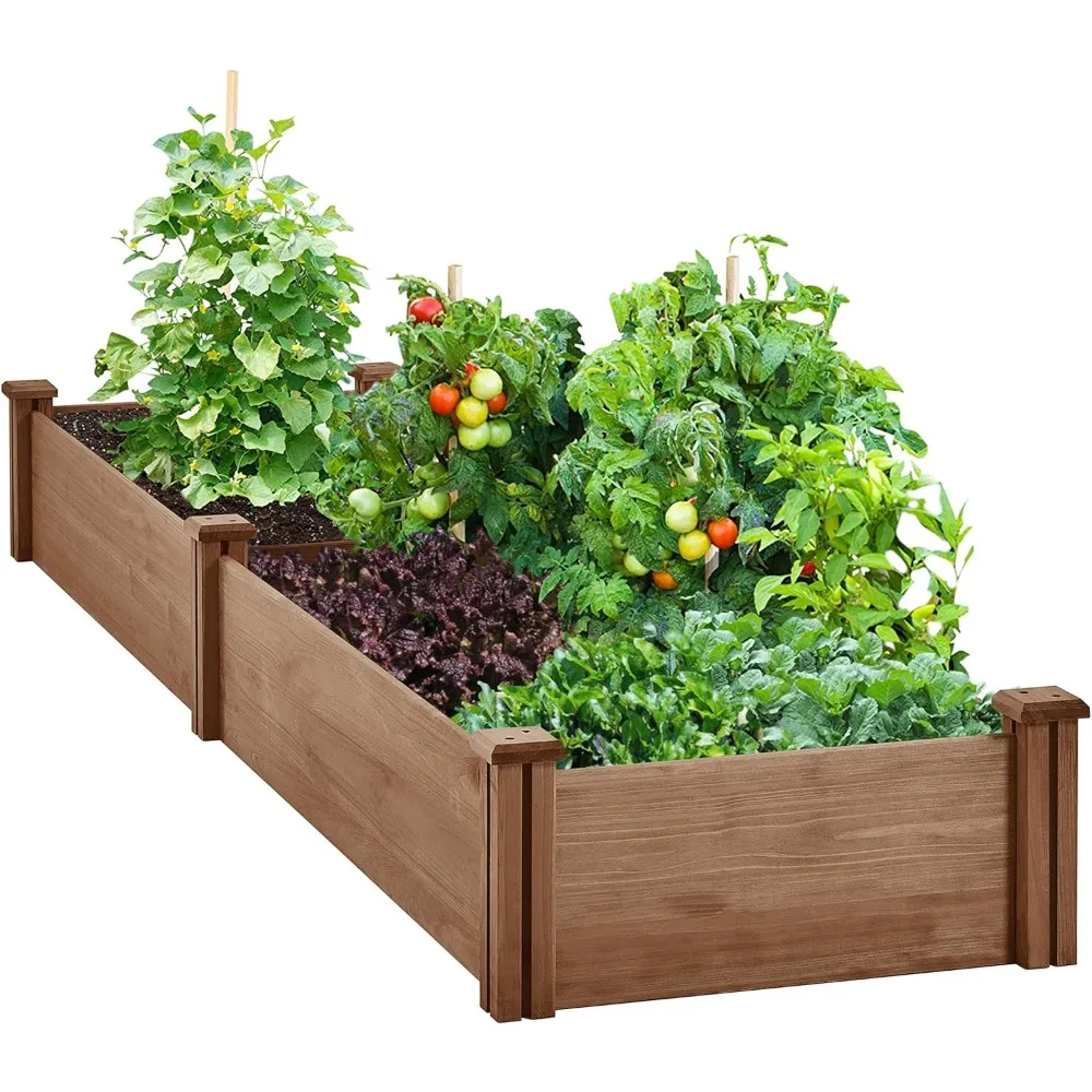 

8x2ft Elevated Wooden Garden Bed, Divisible Planter Box for Flowers & Vegetables, Dark Brown