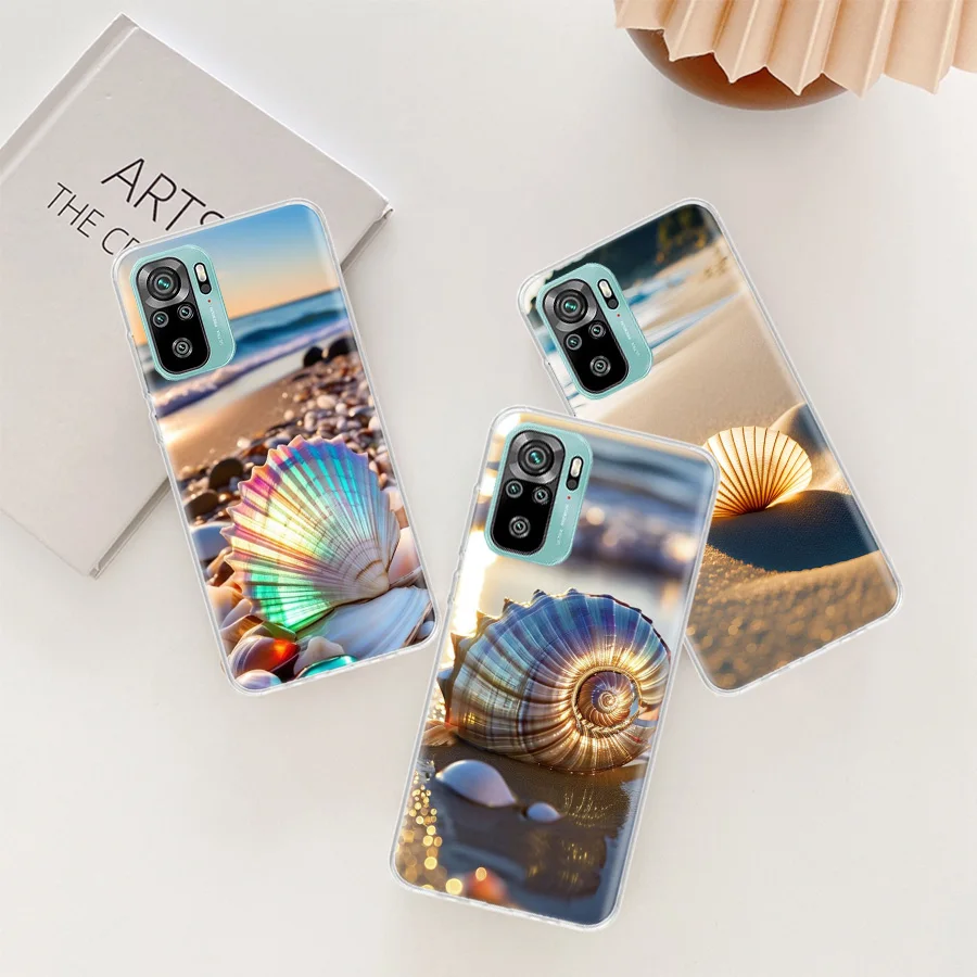 Gleaming Shells Gracing the Sand Phone Case For Xiaomi Poco X6 X5 X4 F4 GT X3 NFC F6 X7 Pro 5G M5 M5S M4 M3 Mi F5 F3 F2 F1 Clear