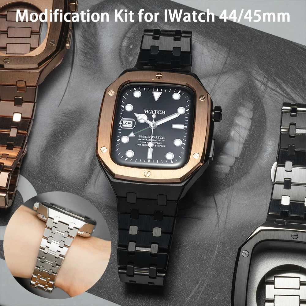 Modification Mod Kit for Apple Watch 9 8 7 Luxury Case Strap 45mm 44mm Metal Bezel Frame for iwatch Series 6 5 4 SE Accessories