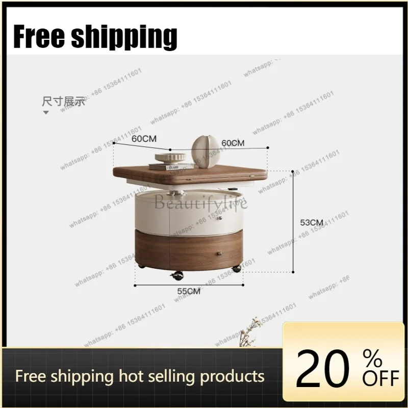 Italian light luxury liftable folding coffee table cream wind multi-functional integrated living room coffee table Factory Direc
