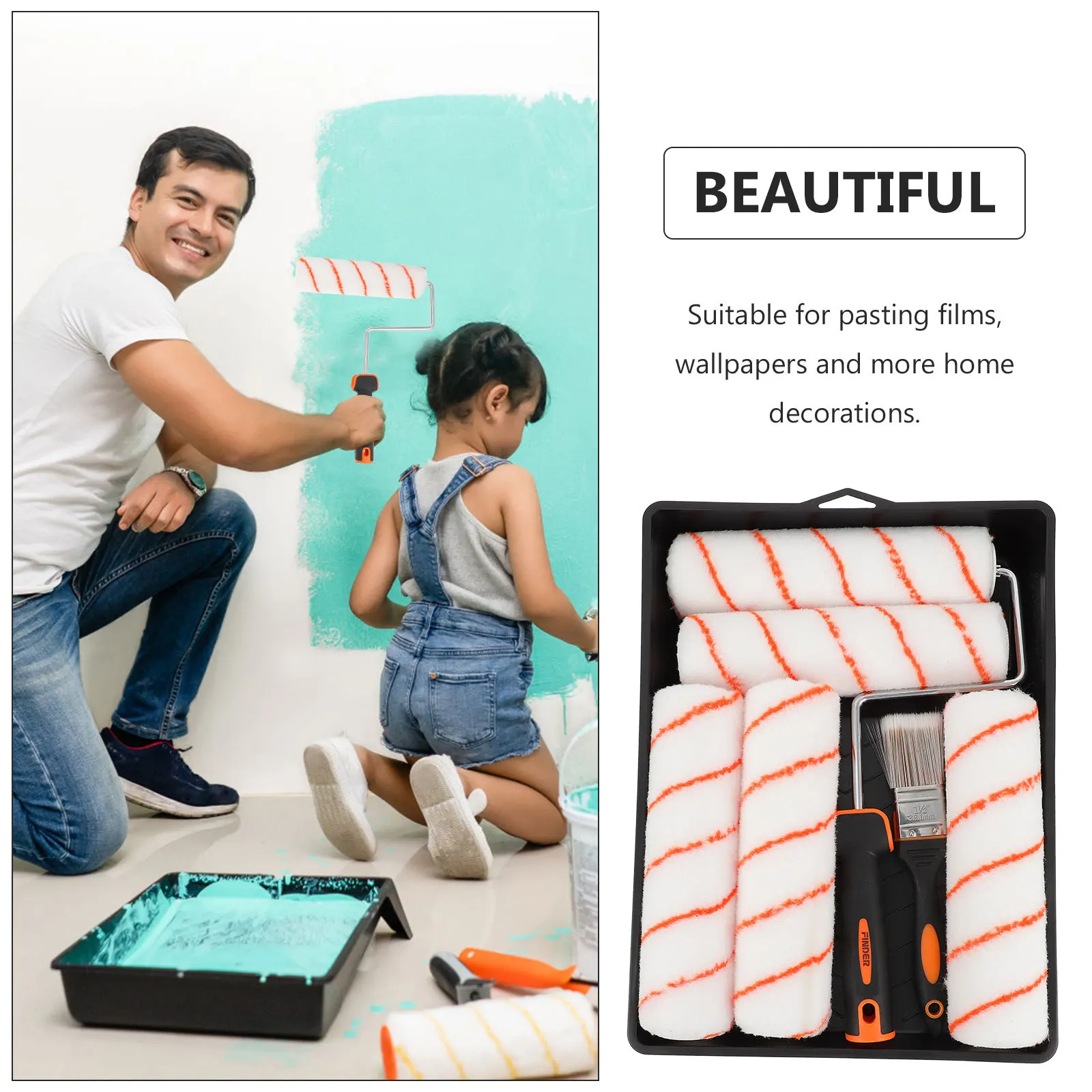 

1Set Portable Roller Brush Kit for Wall Painting Assorted Colors Durable Paint Brushes Practical Craftsmanship