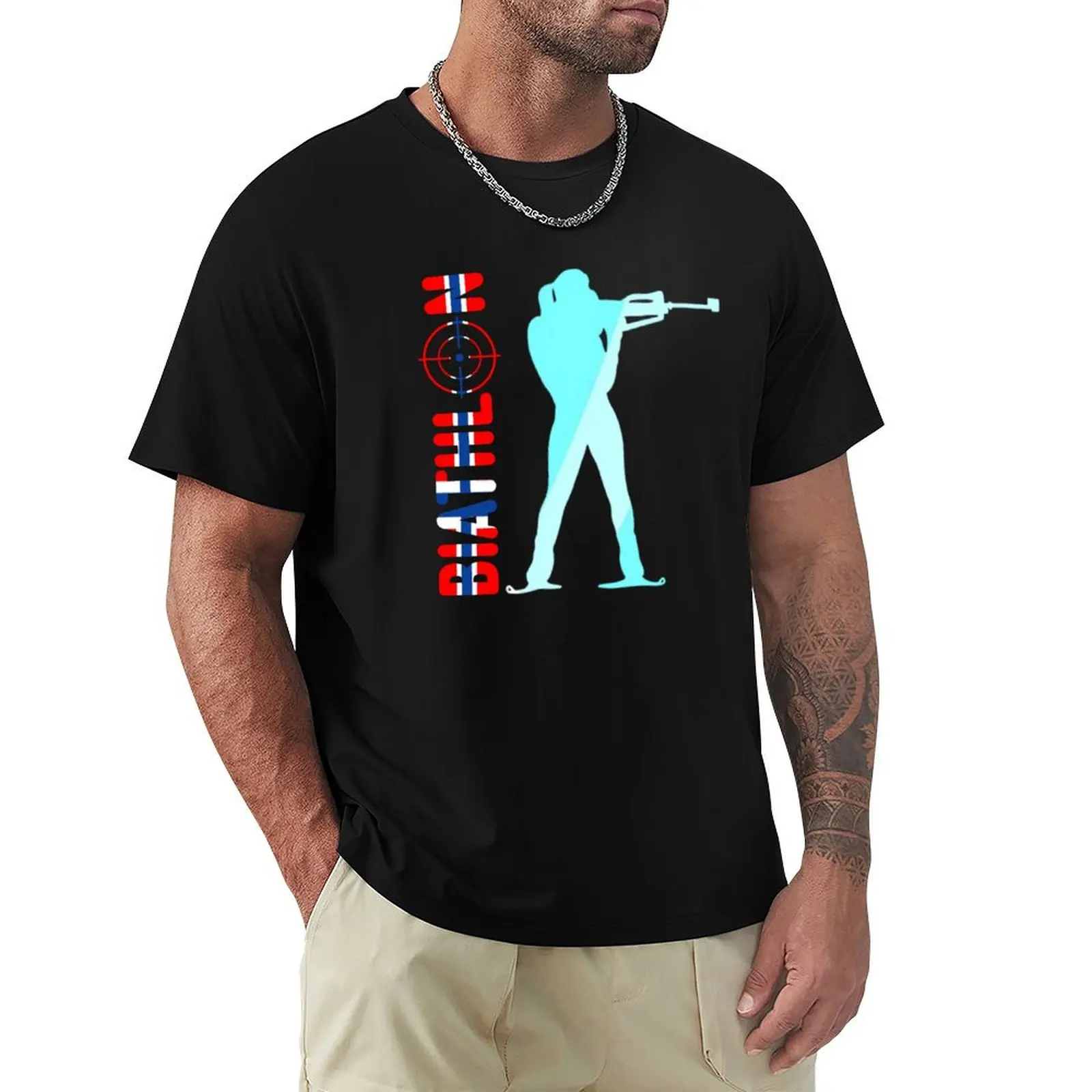 Biathlon Norway Flag Norway Team Biathlon Winter Sports T-Shirt Simple Casual Short Sleeve Cotton T-Shirt