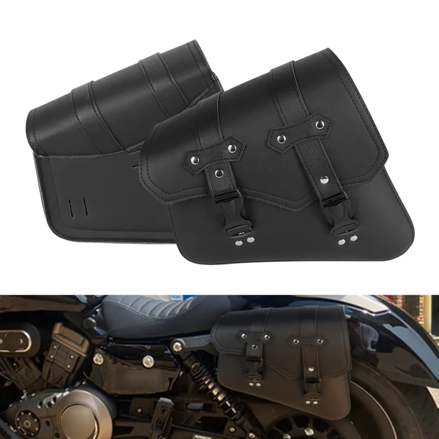 Black Motorcycle Saddlebags Side Tool Bag Luggage Saddle Bags Pouch PU Leather Universal For Honda Suzuki Kawasaki Yamaha