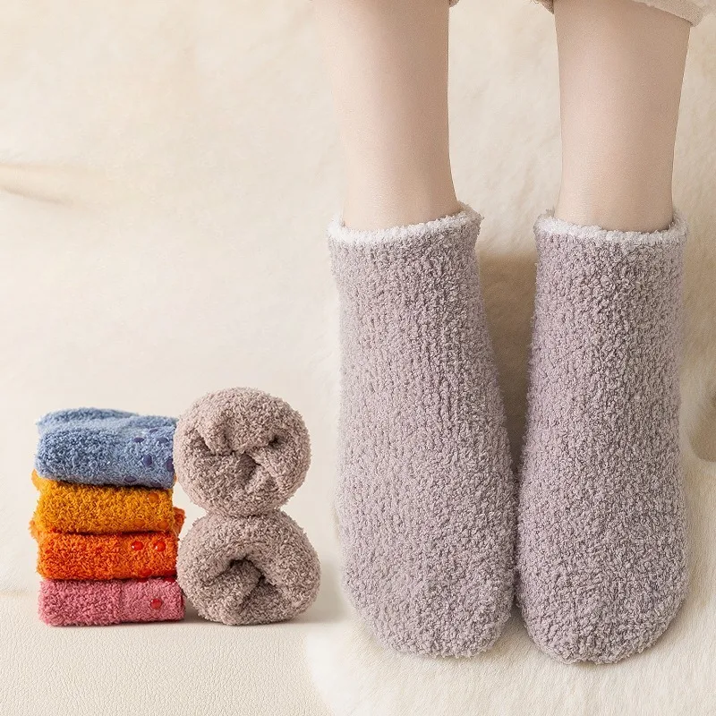12 pairs autumn winter new Ladies' fashionable versatile floor socks thickened warm home feet anti slip indoor socks
