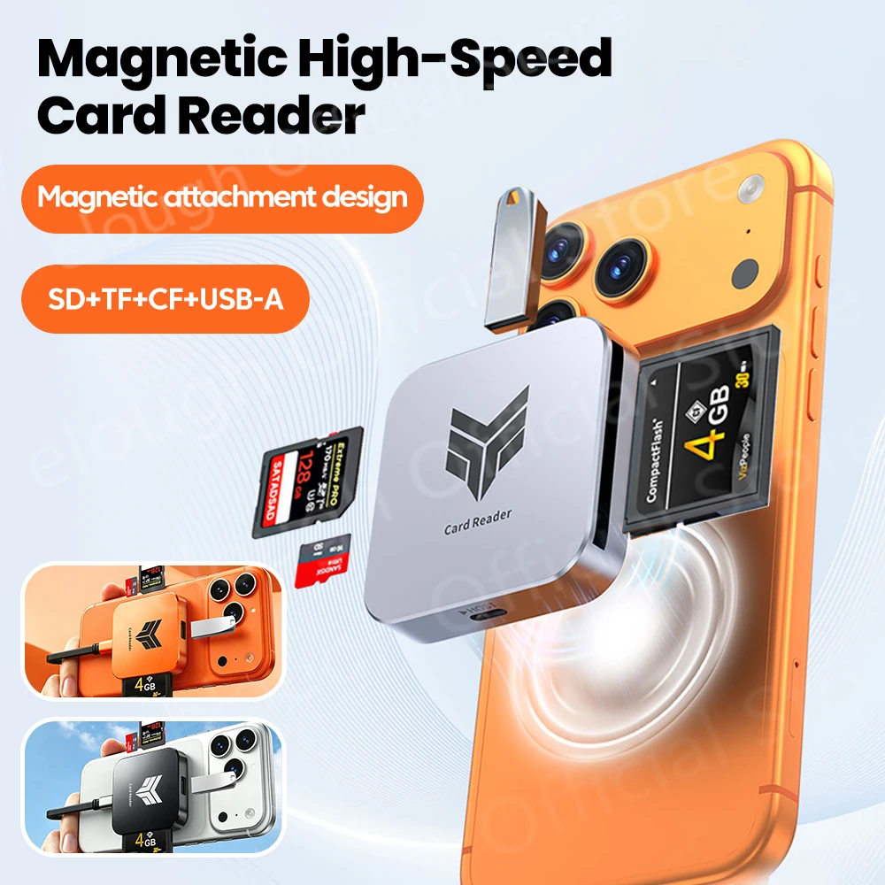 4-in-1 Magnetischer USB2.0-Kartenleser CF SD TF Typ-C-Anschluss Kartenleser-Adapter für Telefon, Kamera, Drohne, Videoübertragung, Kartenkonverter