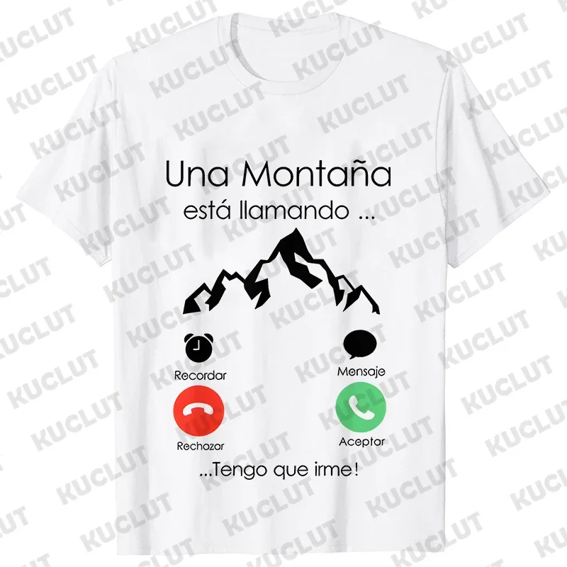 Mountain Is Calling I Must Go Spanish T Shirt for Men Women Clothing Short Sleeve Casual T-shirts Climbing Men\'s Street Tees