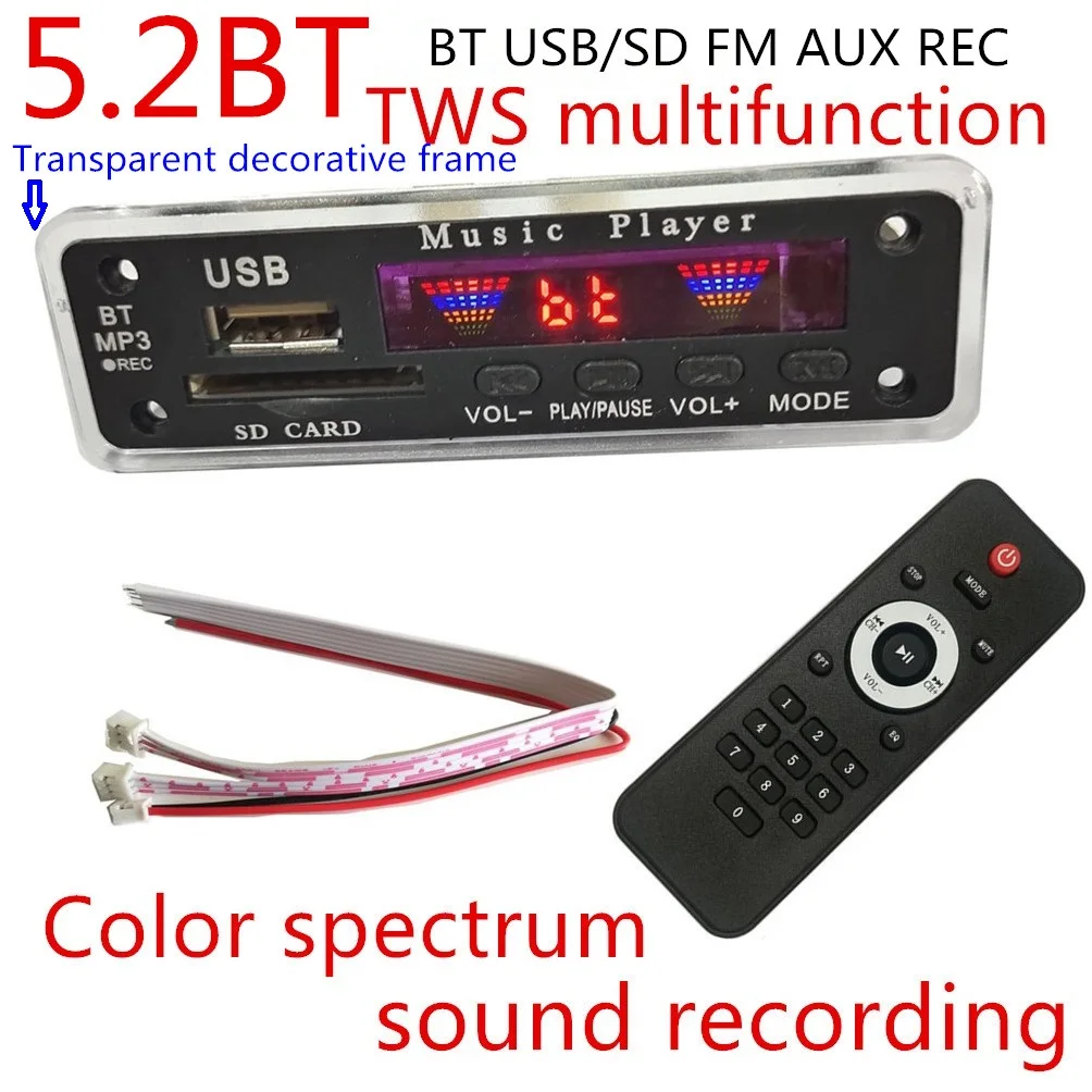 Novo produto promoção 12v tws decodificador exibição de espectro inteligente 5.2bt módulo gravação mp3 decodificação placa