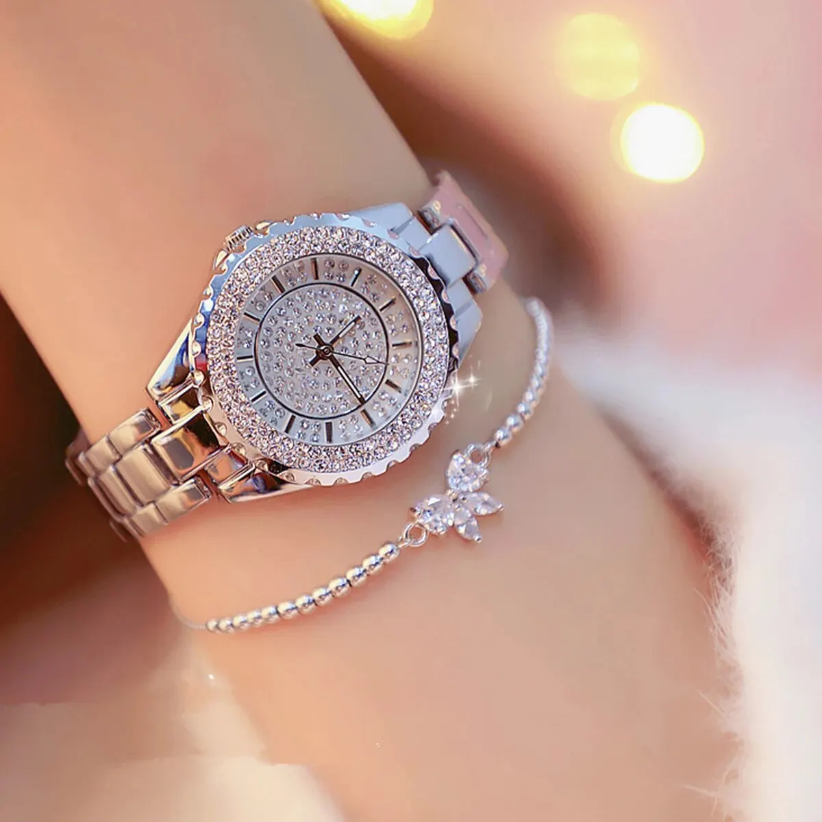 Bracelet Watch Quartz New Steel Women Belt Set