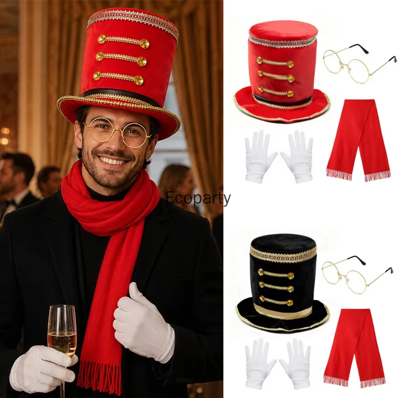 Adult Halloween Christmas Nutcracker Party Accessories Set Classic Circus Coachman Hat Button Top Hat Santa Claus Theme Dress Up