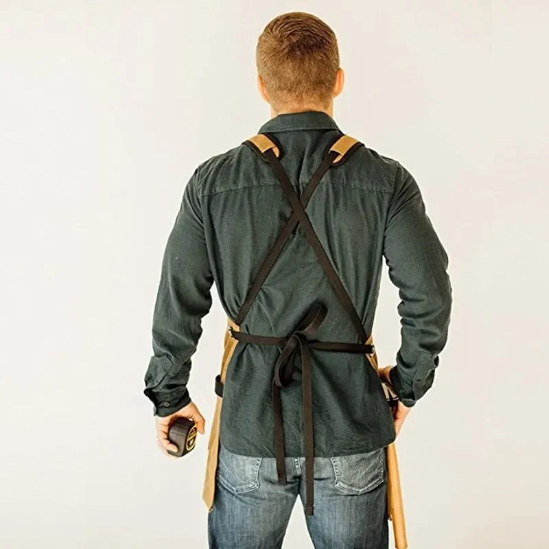 Oil Waxed Canvas Retro Apron Garage Garden Hardware Workshop Waterproof and Oil Proof Apron Multi Pockets Strong Tool Apron