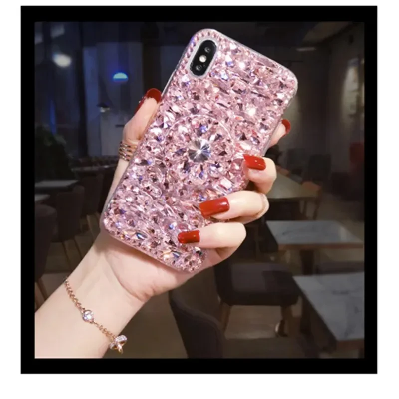 Luxury Bling Crystal Diamonds Phone Case, Stones Stand, Soft Back Cover for Huawei Honor 70 80 90 100 Pro Lite 8X 9X X40i X50i