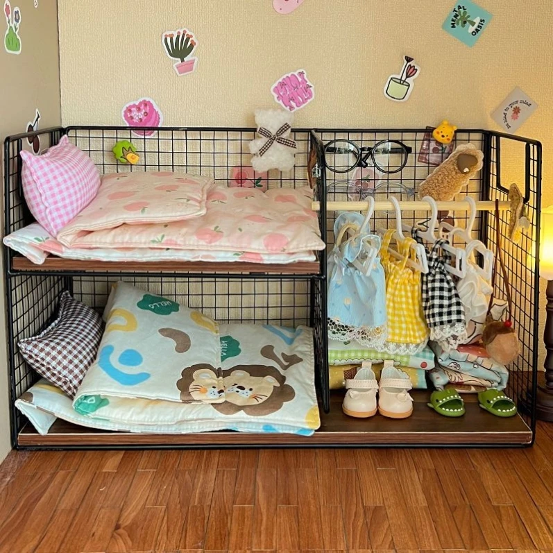 لوازم الأثاث لبيت الدمية القطني ترتيب مشهد السرير BJD سرير ذو طابقين 20 سم ملحقات بيت الدمى #2