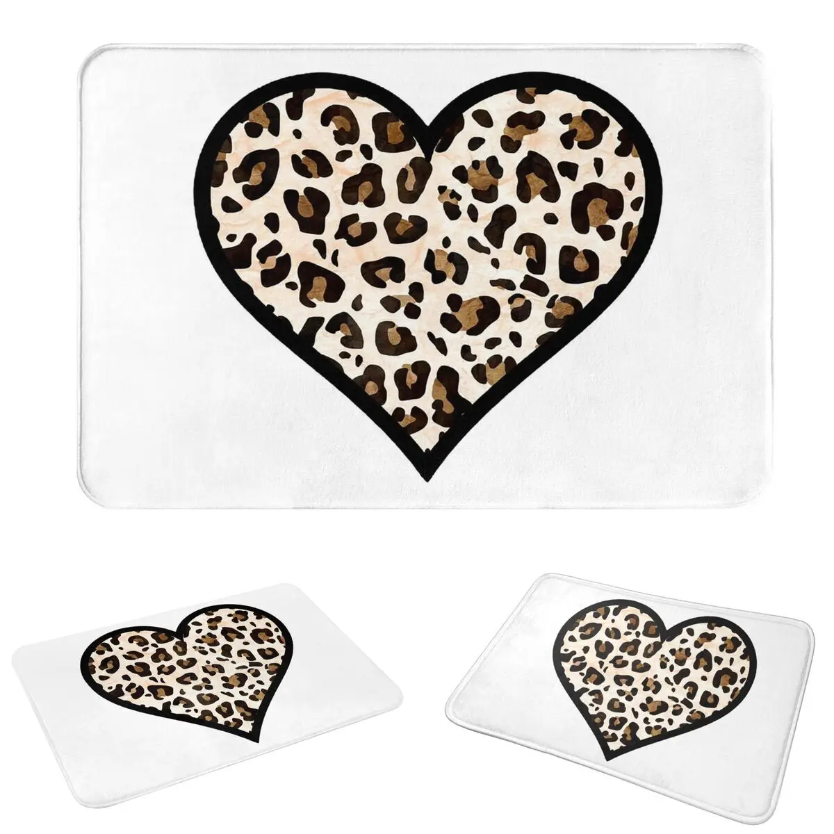 Leopard Print Heart-Shaped Doormat Water oil proof Carpet Rug Kitchen Entrance Home Floor Mat for Bedroom Footpad Mats