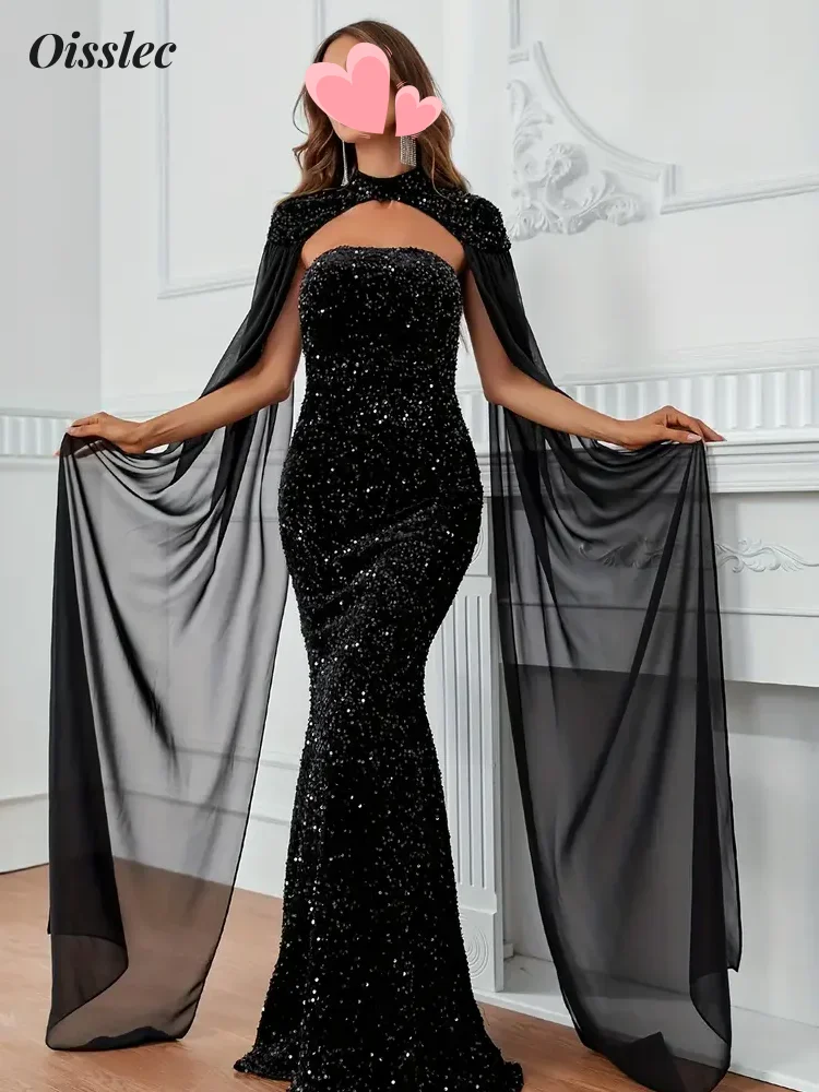 Oisslec-Robe de Soirée de Forme Trapèze avec Fermeture Éclair, Tenue de Bal à Paillettes, Dos aux, Style Formel