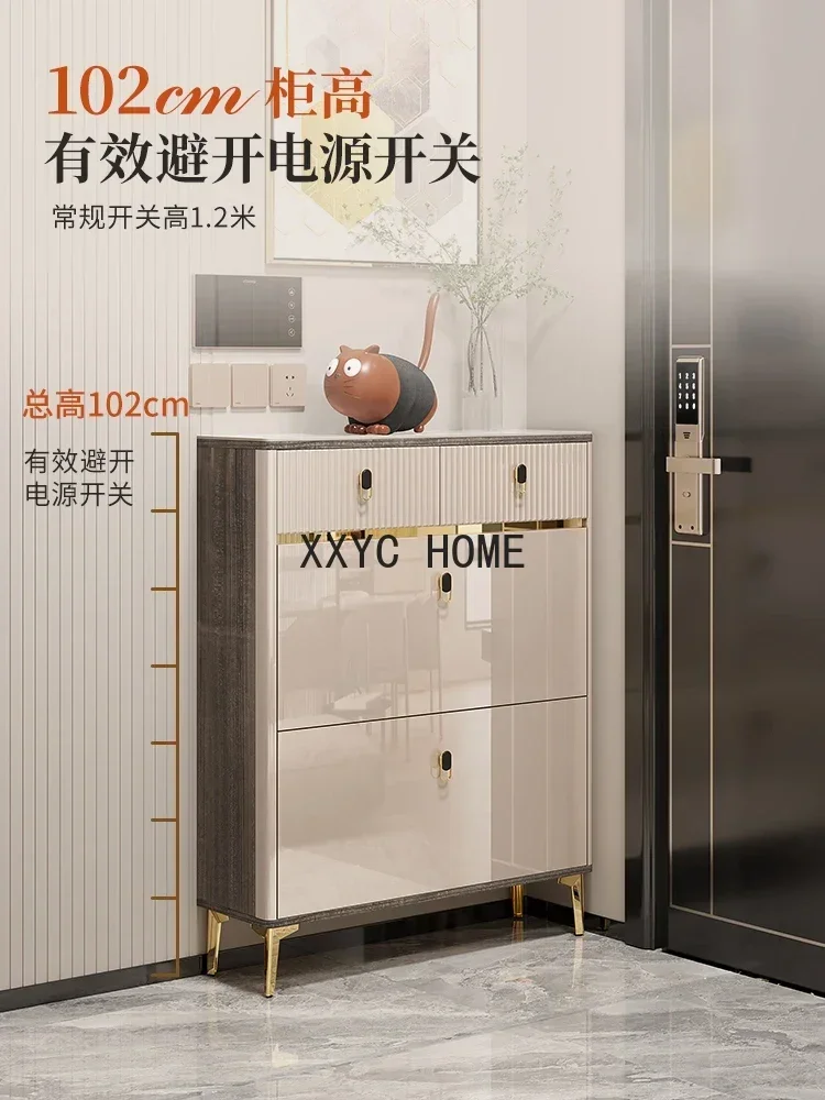 Light luxury extremely narrow flip bucket type ultra-thin shoe cabinet, home entrance thin and extremely thin entryway cabinet