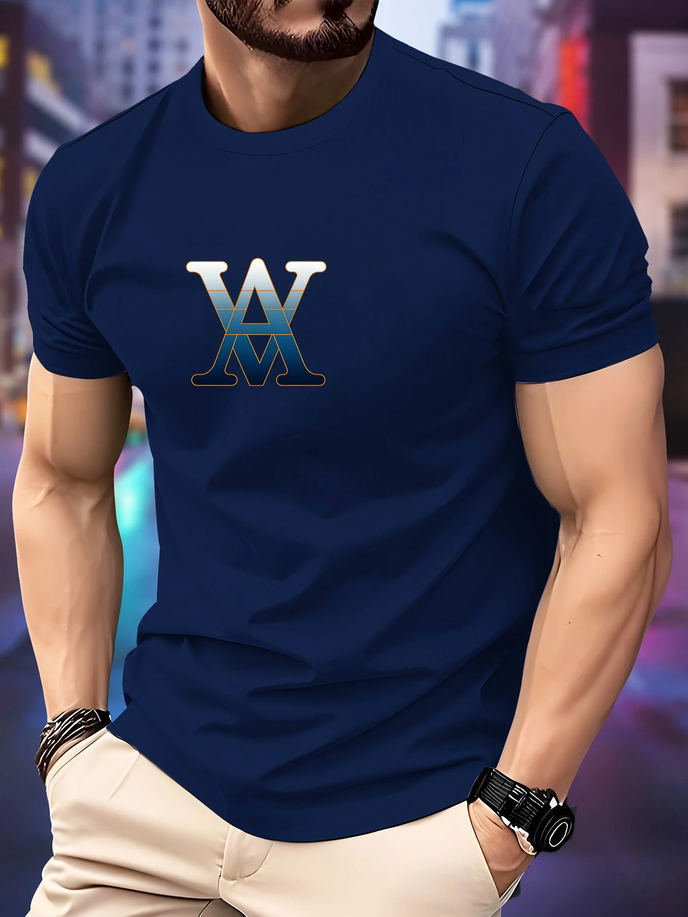 New Men's Super Stretch Letter Print Short Sleeve Casual T-Shirt Daily Family Party Social T-Shirt Solid Color Retro Streetwear