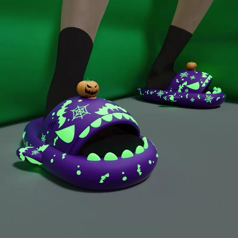 Luminous Shark Slippers Christmas Halloween Pumpkin DIY Shoes Woman Men Platform Sandals Anti Slip Couples Indoor Beach Slides
