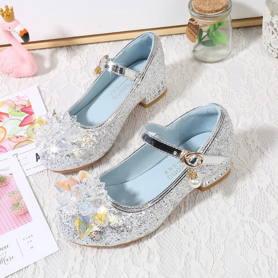 

Girls Spring Autumn Girls High Heels Bowkont Children's Wedding Shoes Princess Colored Diamond Pearl Kids Dance Party Shoe HSD09