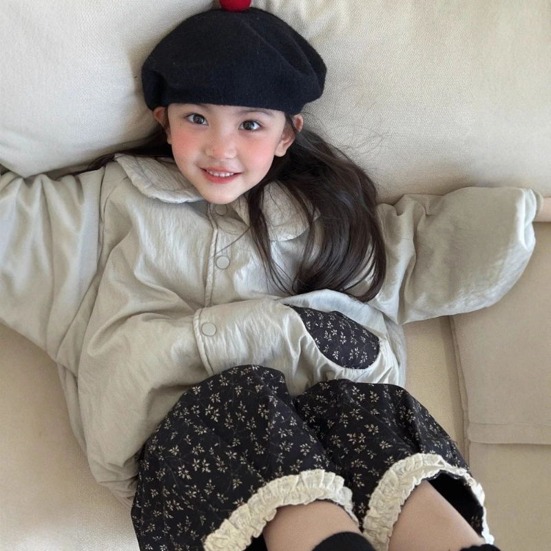

2025 Winter Clothing New Children's Doll Collar Floral Patchwork Color Blocked Loose Thick Warm Cotton Jacket