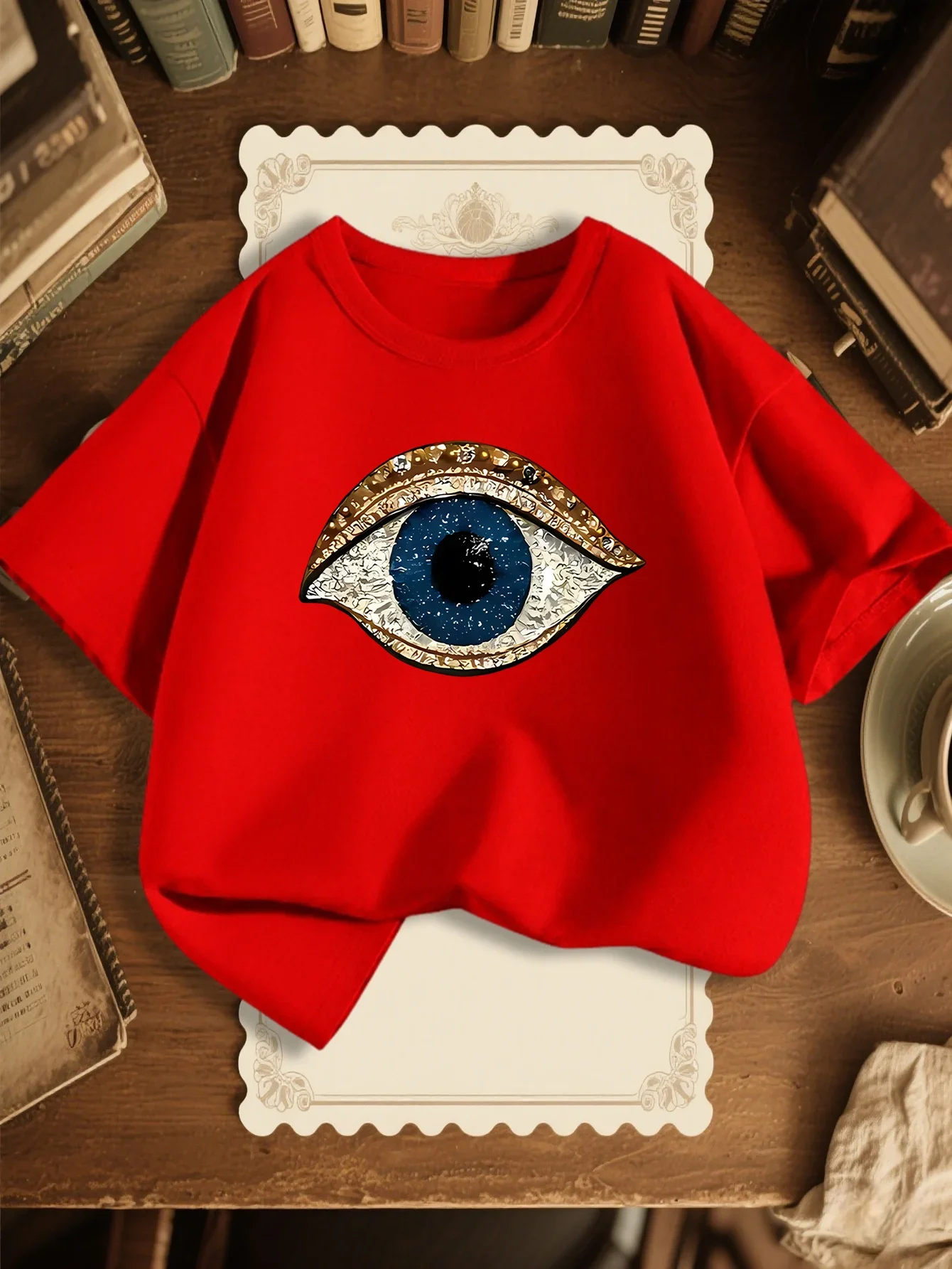 Family Matching T Shirt Vintage Rhinestone Evil Eye Art Print Boys Girls Cotton Short Sleeve Parent Kid Fashion Trend Casual Top