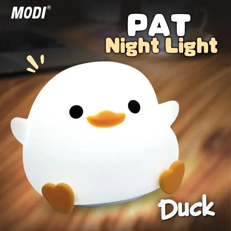 Cute Duck Night Light - LED Cartoon Animal Silicone Lamp for Kids - Touch Sensor, Timer & USB Rechargeable - Children's Room Dec