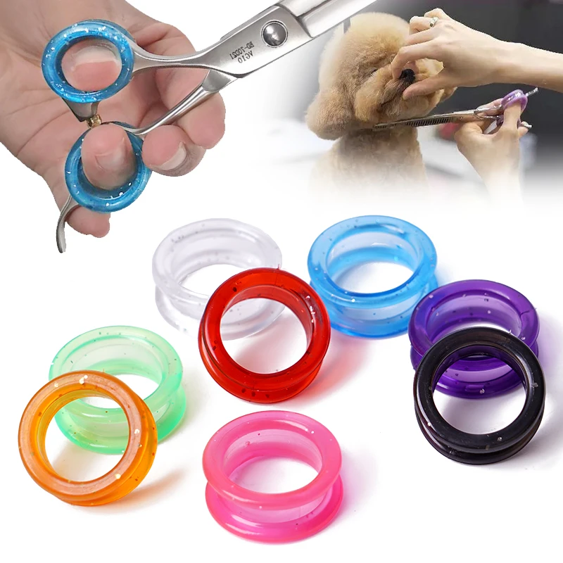 Juego de anillos de silicona para dedo, Protector de tijeras de pelo de gato y perro, tijeras de aseo coloridas para mascotas, Protector de dedos, 5