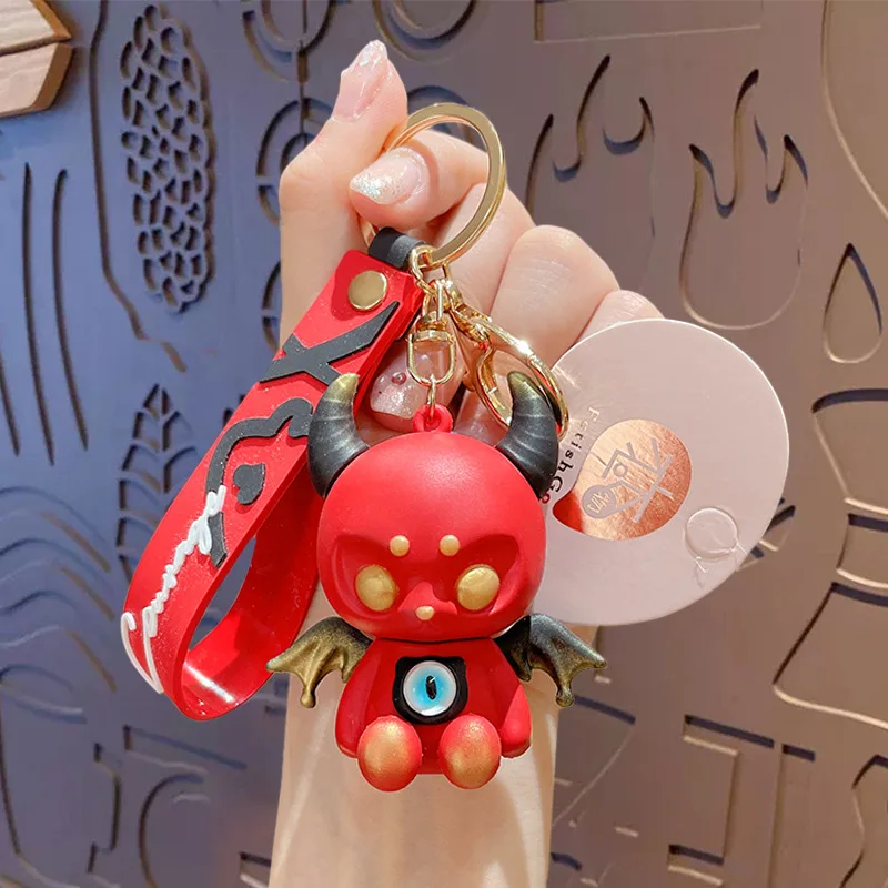 Cartoon Creative Devil Doll Keychain Cute Ox Horn Bat Demon Mini Model Toy Cool Pendant Keyring for Men Women Backpack Ornaments