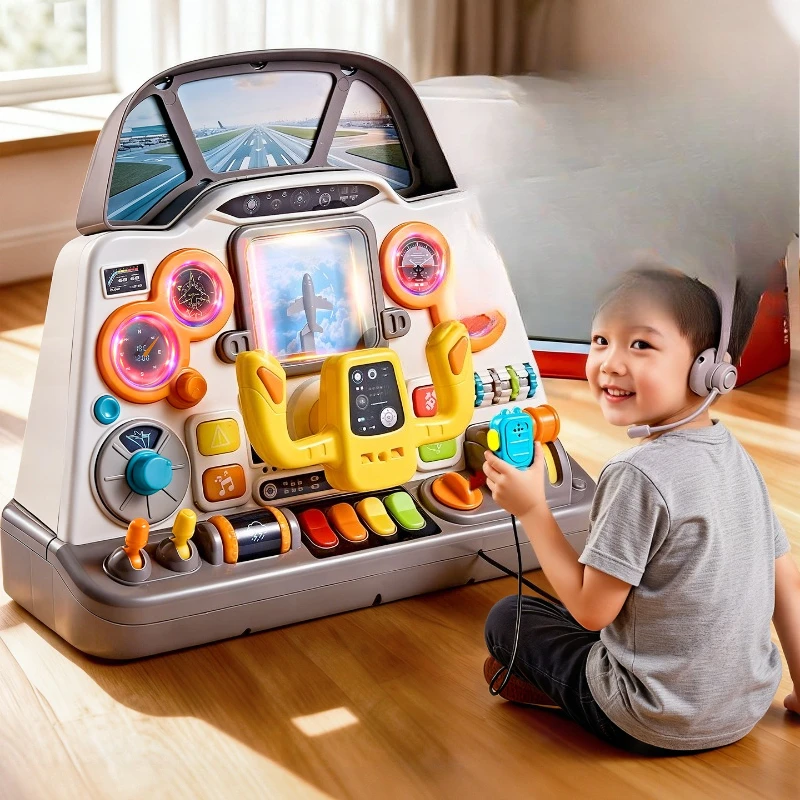 

Children's simulated cockpit simulation aircraft steering wheel baby Montessori early education puzzle 1-3 years old 2 little