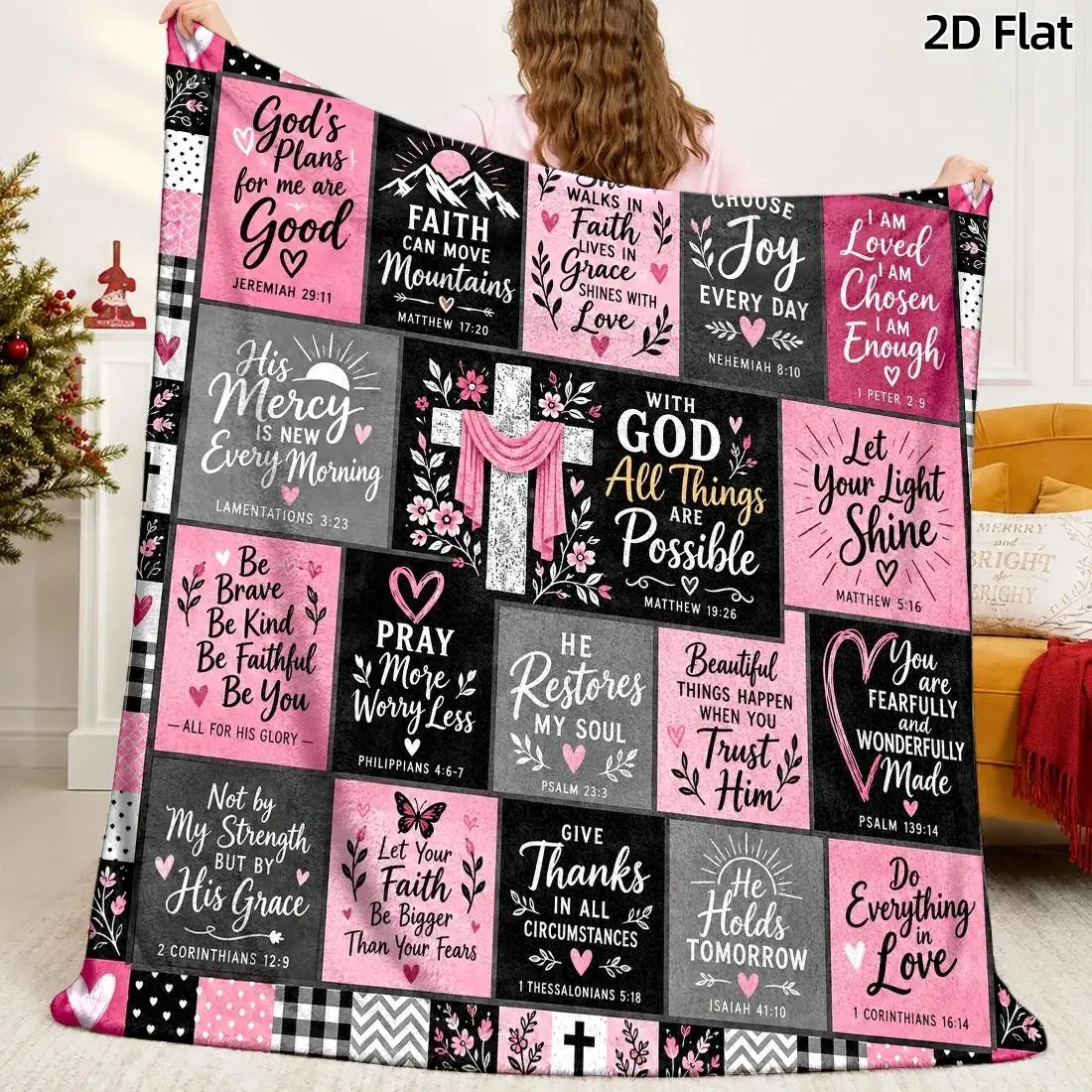 Christian Faith Flannel Blanket Cross Bible Verse Scripture Inspirational Religious Throw Blanket Prayer Home Decor Sofa Bed Couch Nap Blanket Church Room Decoration Christmas Birthday Gift Spiritual Encouragement Daily Faith Message Home Accent