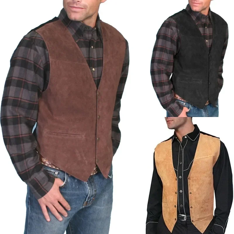 Gilet da uomo in pelle scamosciata da campo Casual moda retrò per uomo