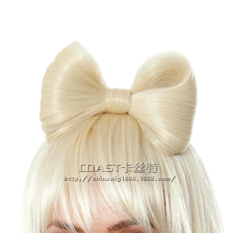 

Косплейгага в одном стиле, парик с белым бантом, длинные прямые волосы, модный популярный парик в европейском и американском стиле, парик для выступленийMVCFCBNVN