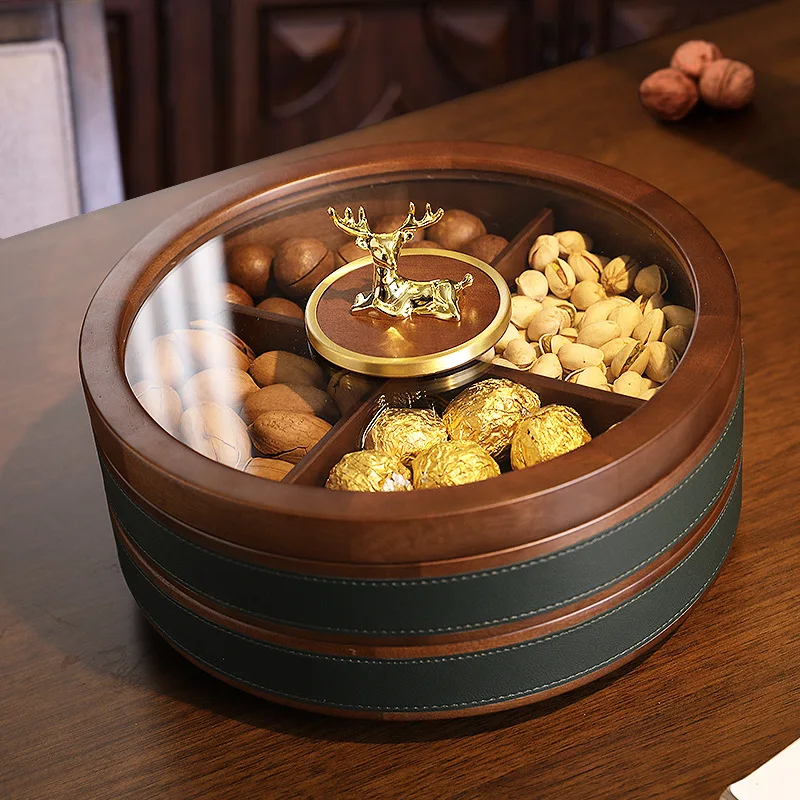 

Solid wood new Chinese household, fruit plate, living room coffee table dried fruit storage box