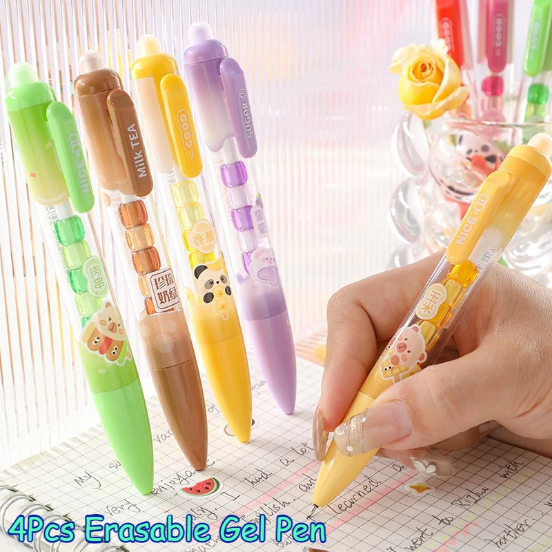 

4 шт./компл., стираемые гелевые ручки с героями мультфильмов, 0,5 мм, милая съемная ручка «сделай сам», синие, черные чернила с ластиком, канцелярские принадлежности, офисные школьные принадлежности