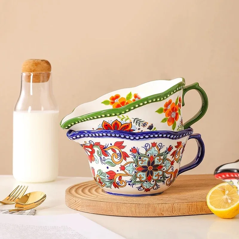 

Underglaze Colored Ceramic Bowl, Pointed Mouth with Handle Soup Bowl, Creative Egg Beater Bowls,High Aesthetic Kitchen Utensils