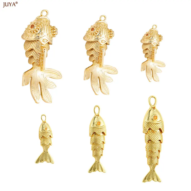

JUYA Copper Plated 18K Golden Fish Pendant A Movable Fish Tail Charms For DIY Handmade Jewelry Making Accessories