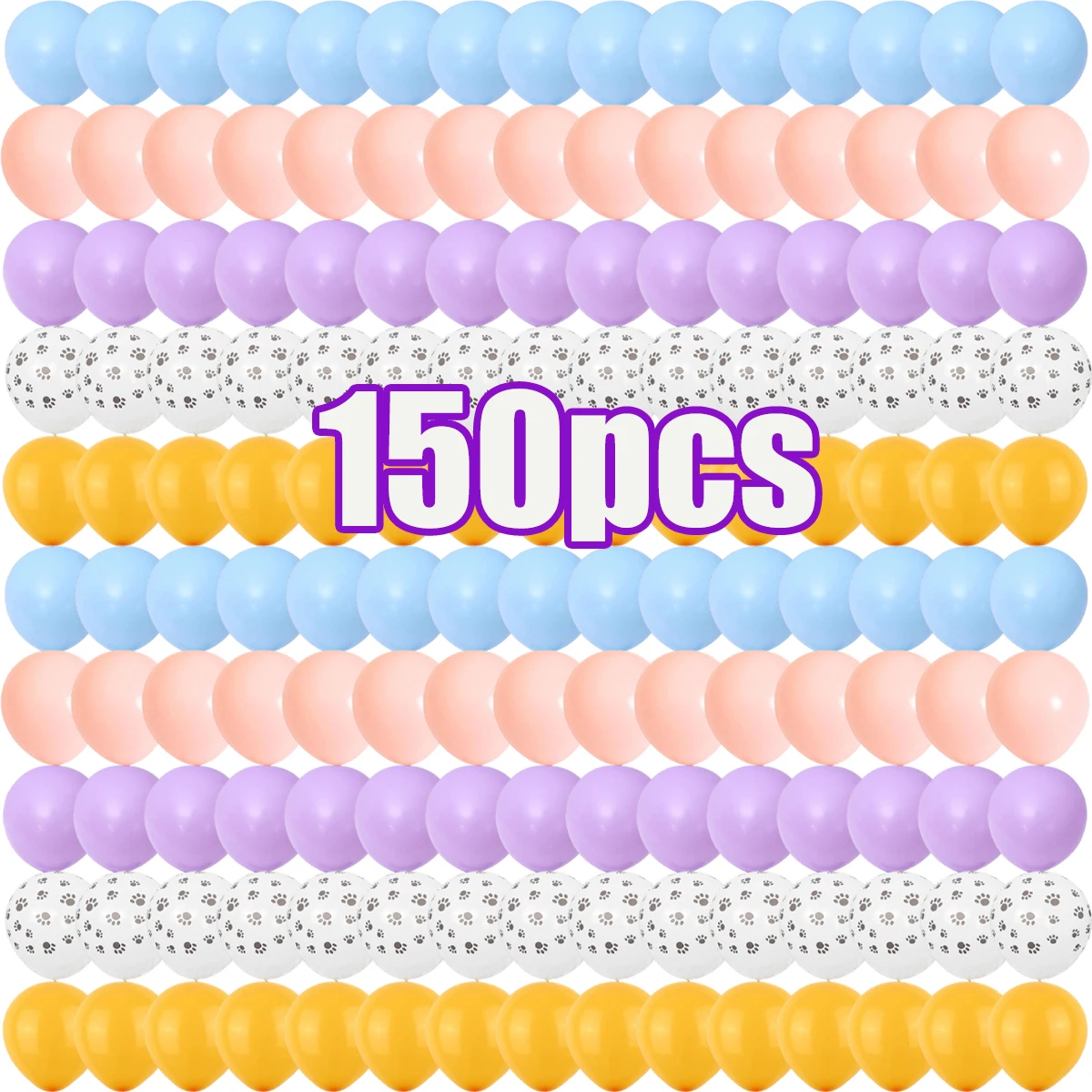 30-150Pcs Pastel Latex Balloons, Pink Blue Purple Yellow Paw Print Balloons Arch Kit for Pet Theme Kids Birthday Baby Shower Par