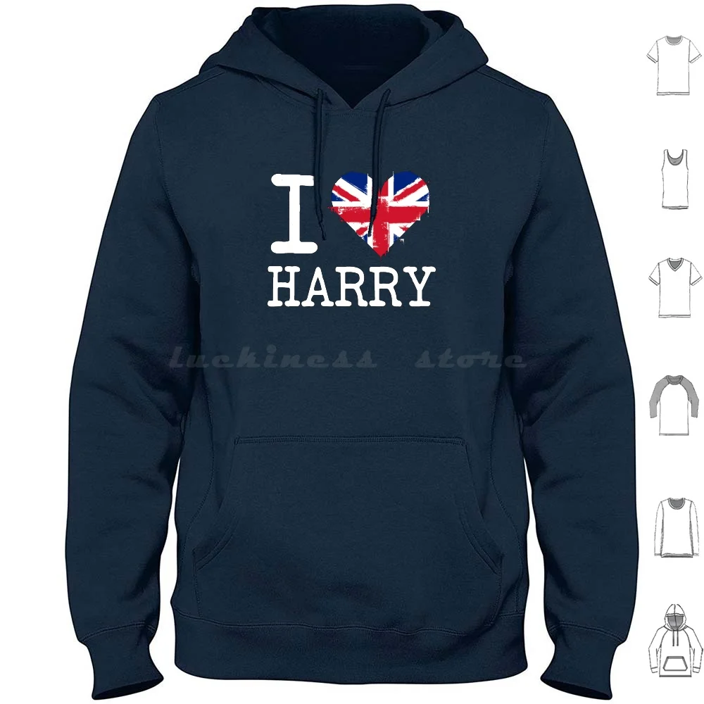 I Love Harry British Flag Heart Hoodie cotton Long Sleeve I Love Harry British Harry Union Jack I Heart Harry I Heart Harry