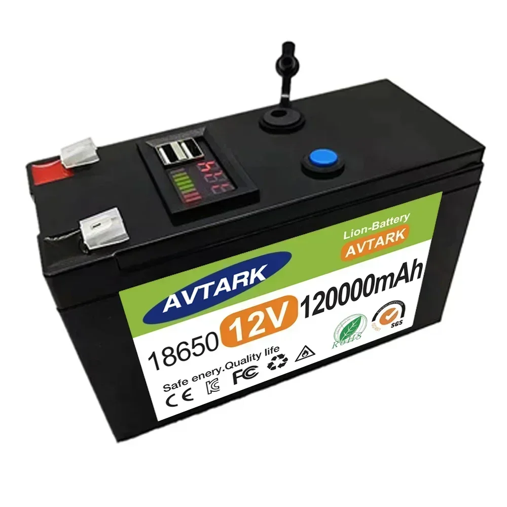 2025 Verbesserter LiFePO4-Lithium-Akku, 12 V, 120 Ah, tragbarer wiederaufladbarer Akku, integrierter 5 V 2,1 A USB-Power-Display-Port-Aufladung