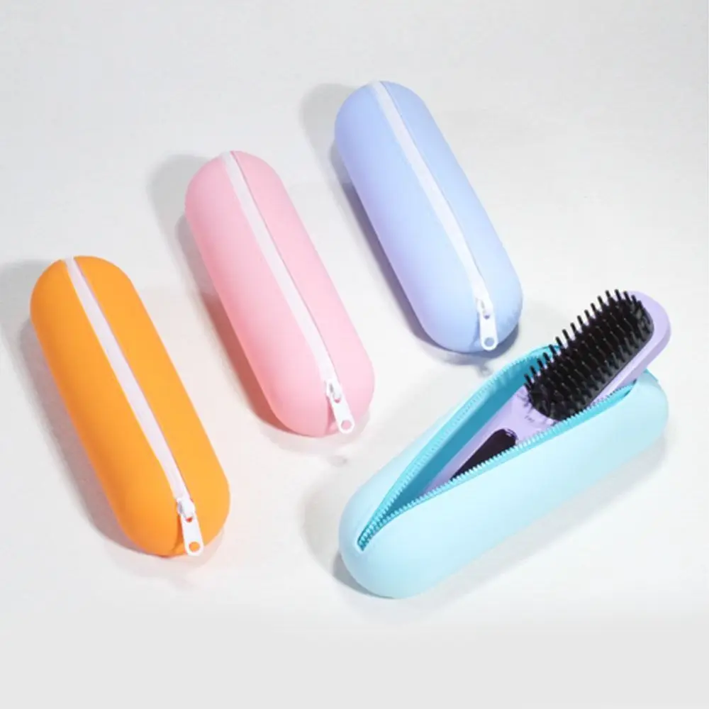 

Large capacity Straight Hair Comb Storage Bag Zipper Lightweight Silicone Pen Bag Waterproof Soft Stationery Organizer