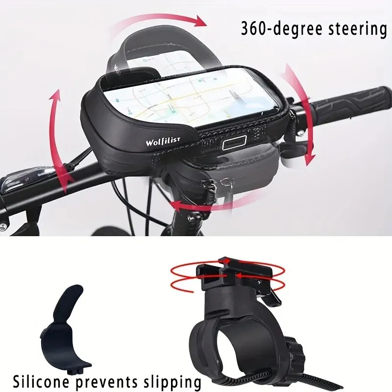 MultiDirectional Adjustable Bike Bag Cycling Waterproof Front Top Tube Touch Screen Phone Hanging Pocket With Mount Holder Stand