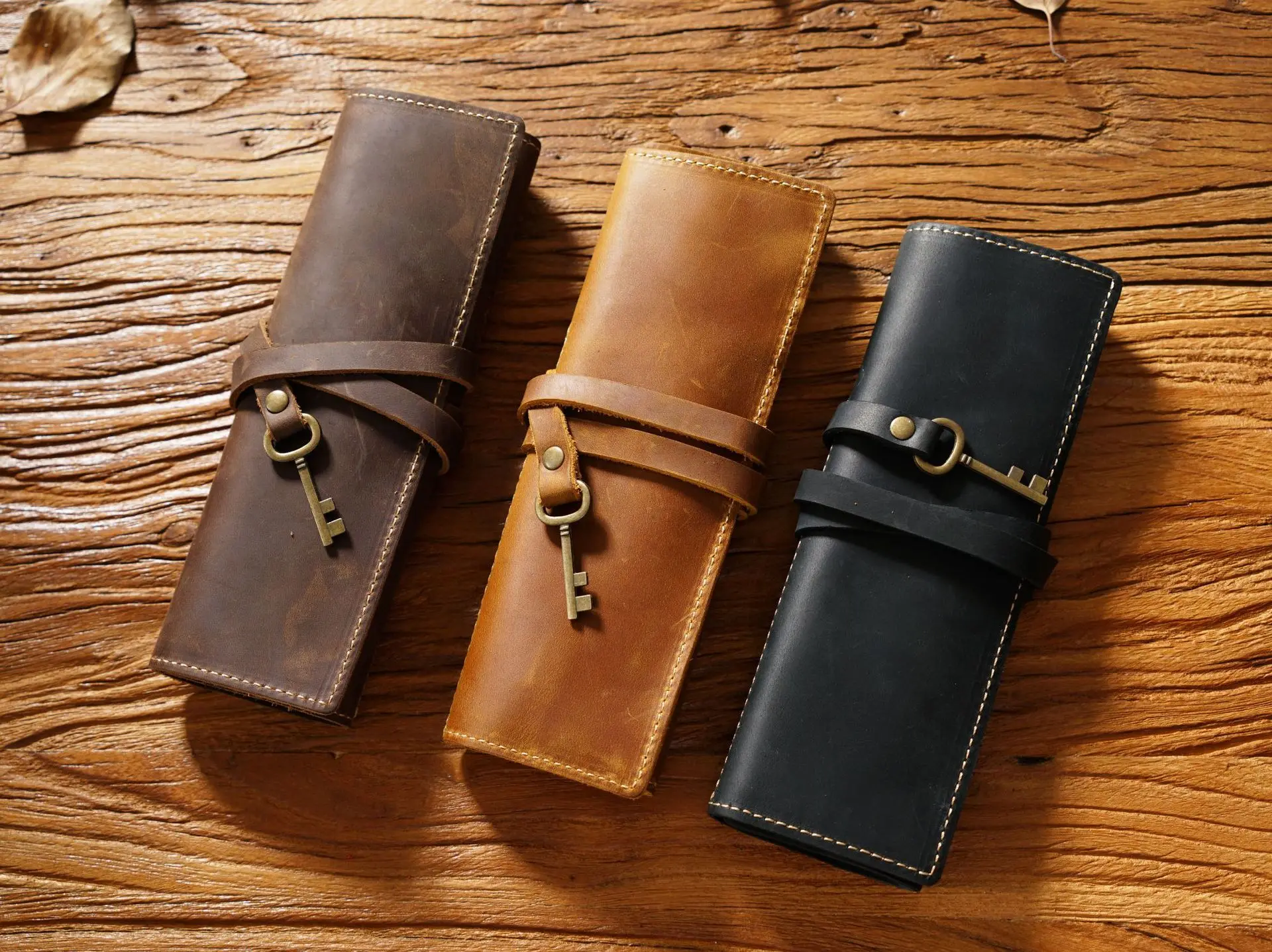 Vintage Crazy Horse Leather Pencil Roll Pen Case, Handmade Leather Pencil Pouch, Pen Holder Artist Sketch School Office Gift Set