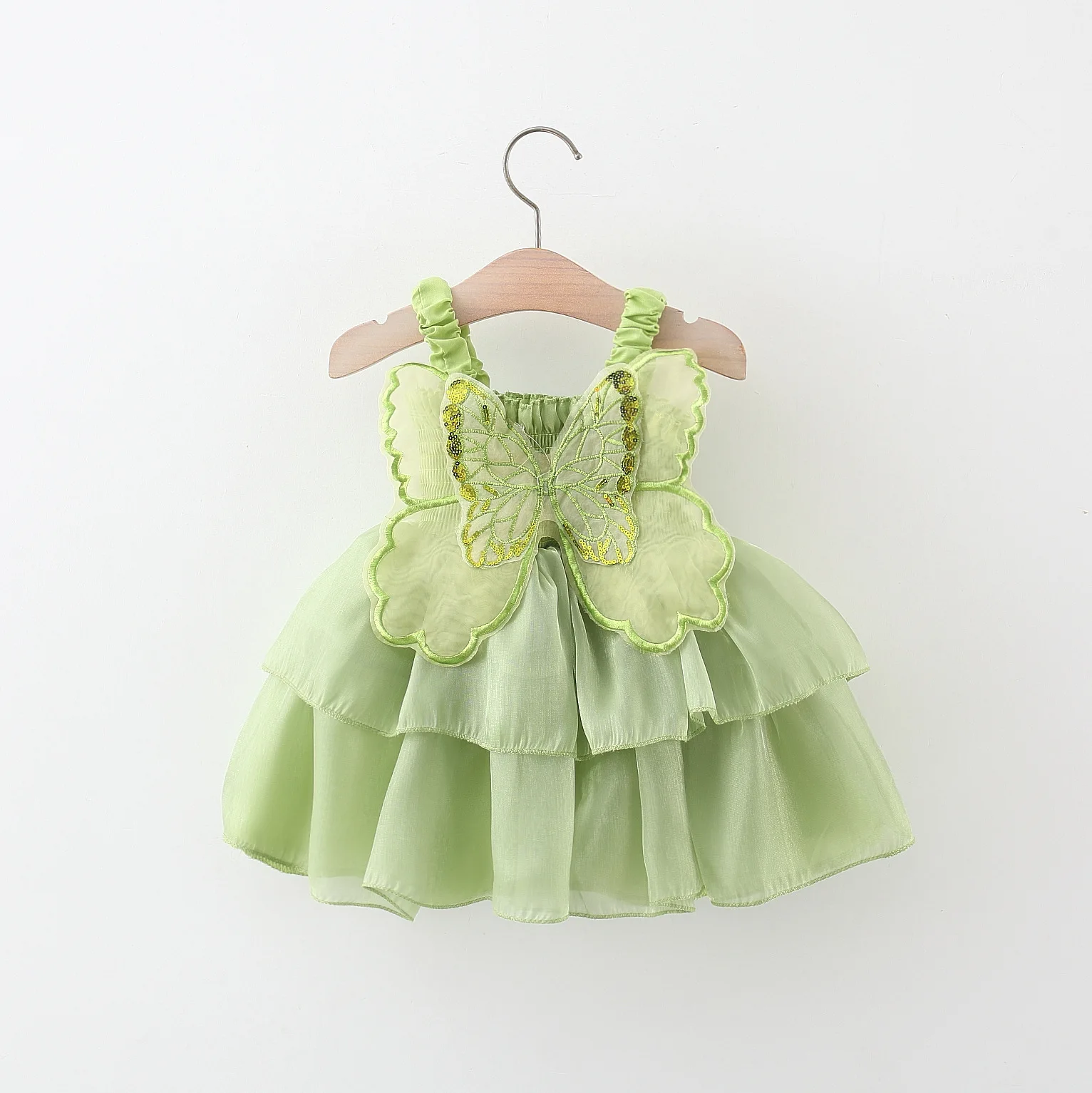 

Summer 2024 new girls double-spliced dress with back wings and Twilight yarn suspenders