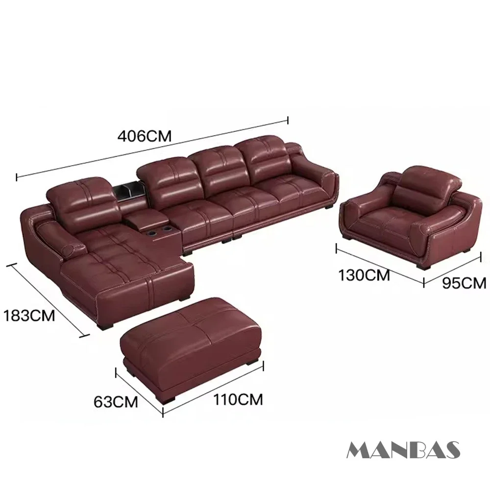 MINGDIBAO Living Room Sofas Italian Genuine Leather Sofa Sets Big Sectional Corner Couch With Adjustable Headrest Home Furniture