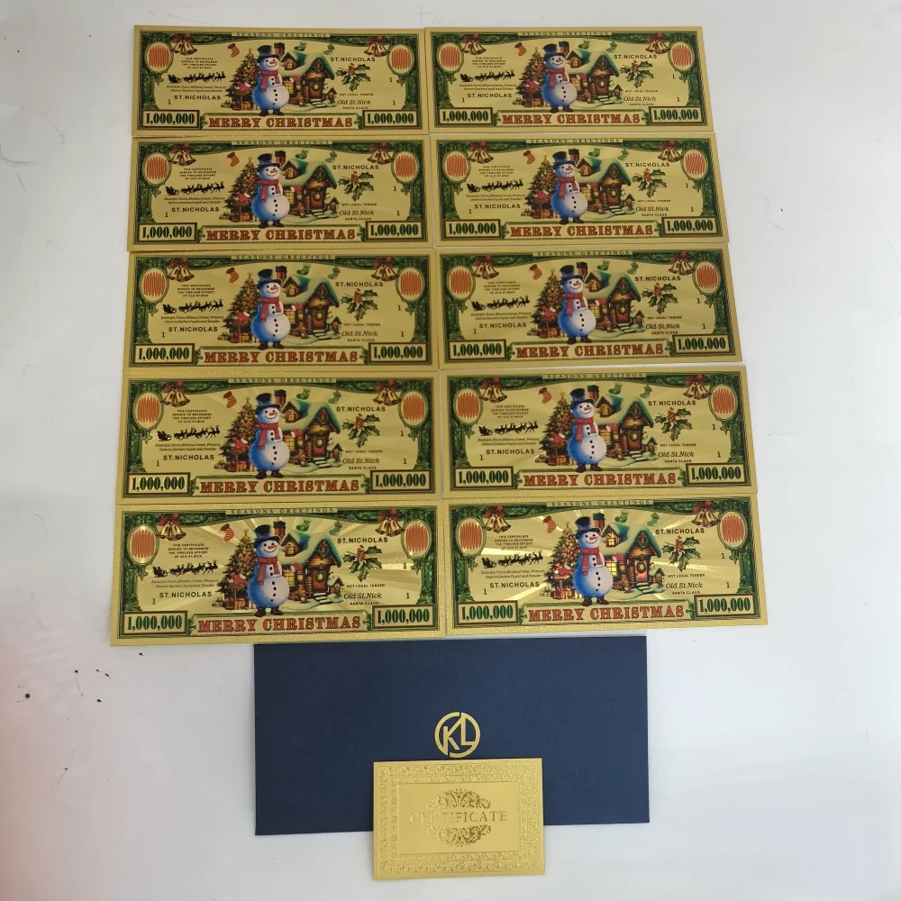 2025 هدية الكريسماس الأوراق النقدية المطلية بالذهب 1 مليون دولار سانتا كلوز الأيائل عيد الميلاد الأوراق النقدية الزخرفية لجمع هدايا العيد